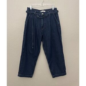 Zara Pleated Front Jeans Belted Dark Wash High Rise Denim Size 31